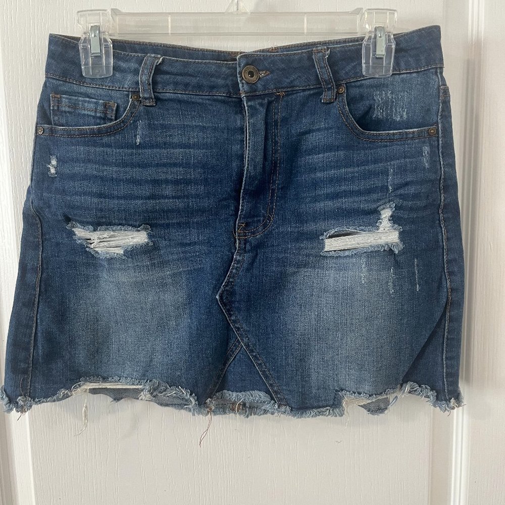 Wax Jean Short Jean Skirt with Rips
